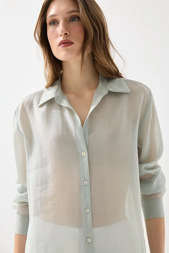 Rahat Kesim Tencel Gömlek - Yeşil - Gusto