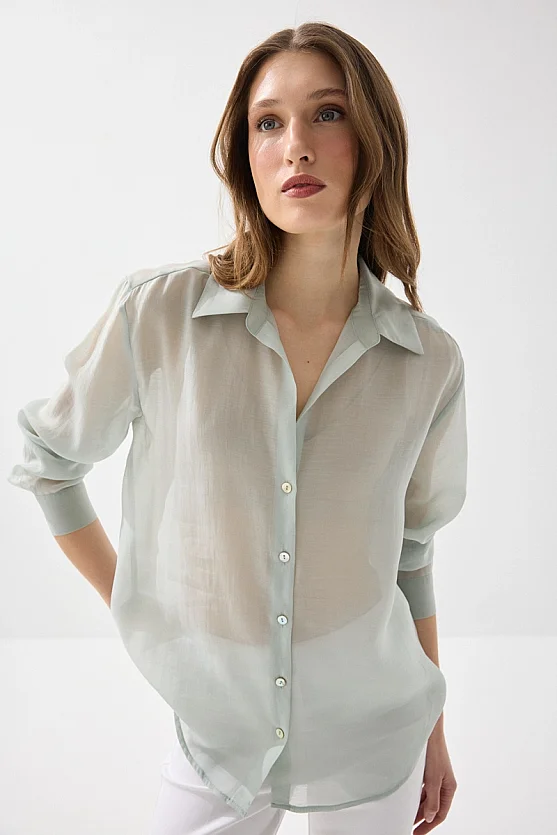 Rahat Kesim Tencel Gömlek - Yeşil - 5