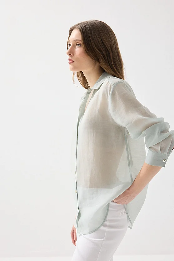 Rahat Kesim Tencel Gömlek - Yeşil - 6