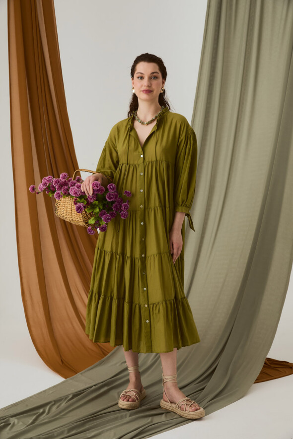 Rahat Kesim Uzun Elbise - Yeşil - 1