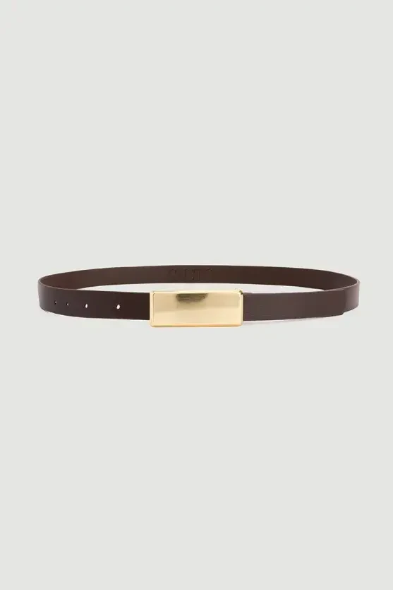 Rectangle Buckle Belt - Brown - 1
