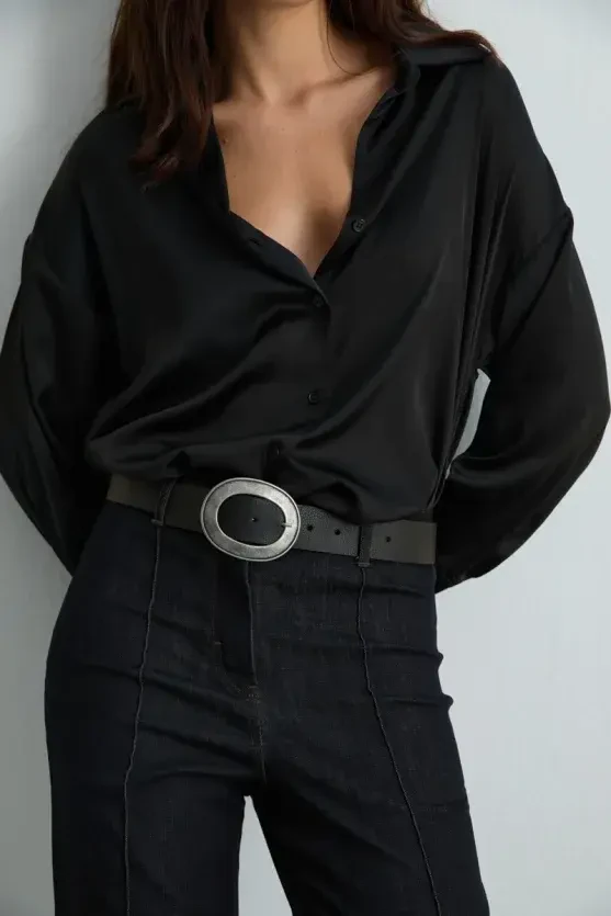 Relaxed Fit Satin Shirt - Black - Gusto