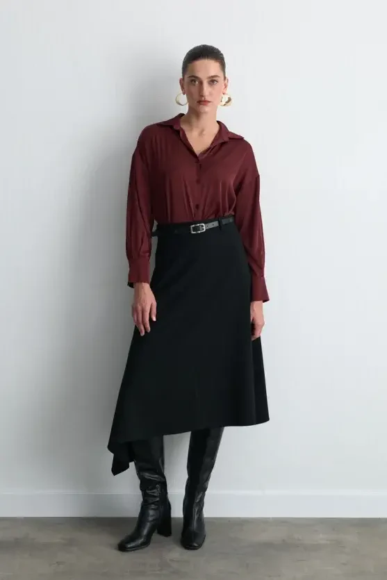 Relaxed Fit Satin Shirt - Burgundy - Gusto