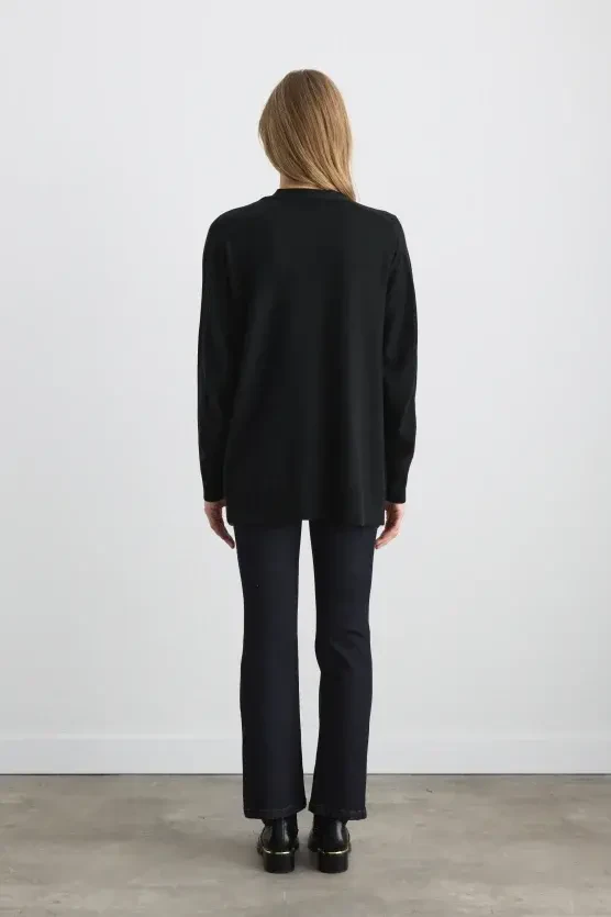 Relaxed-Fit Wool Knit Cardigan - Black - Gusto