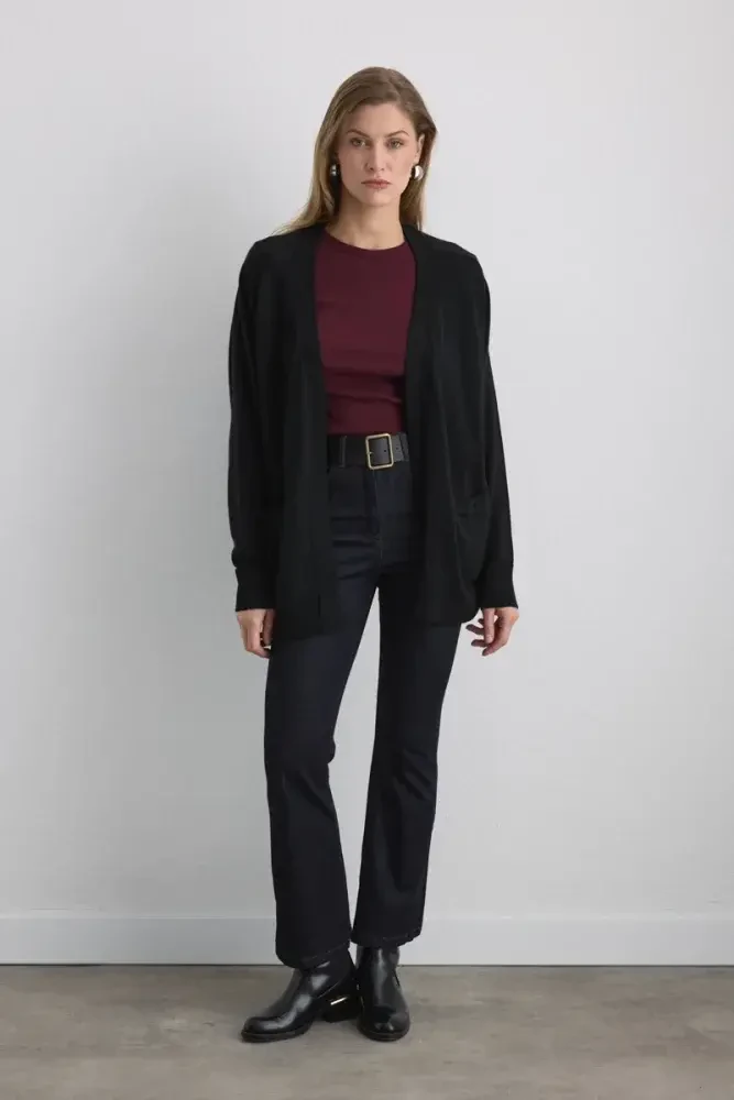 Relaxed-Fit Wool Knit Cardigan - Black