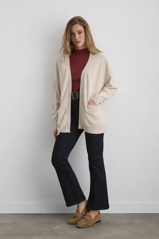 Relaxed-Fit Wool Knit Cardigan - Stone - Gusto