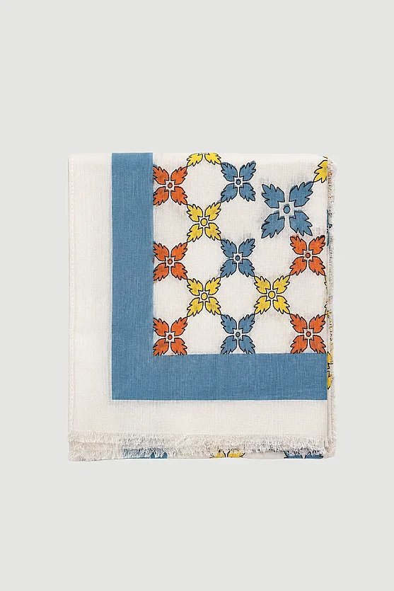 Retro Geometrik Çiçek Desenli Şal - Ekru - Gusto