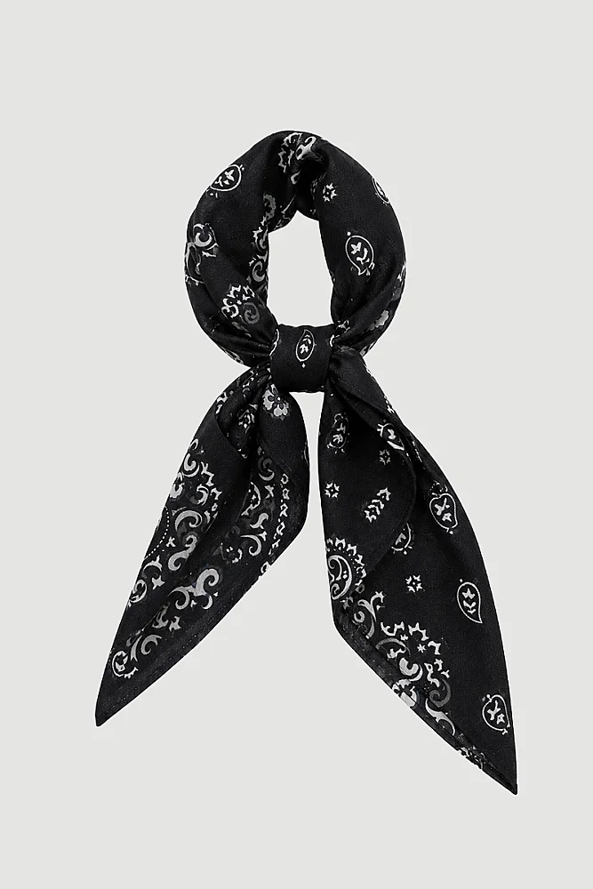 Retro Şal Desenli Pamuk Fular - Siyah Black