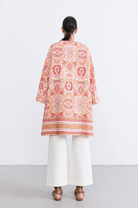 Şal Desenli Kaftan - Kırmızı - Gusto