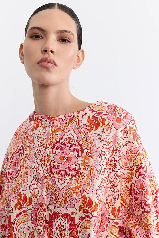 Şal Desenli Kaftan - Kırmızı - Gusto
