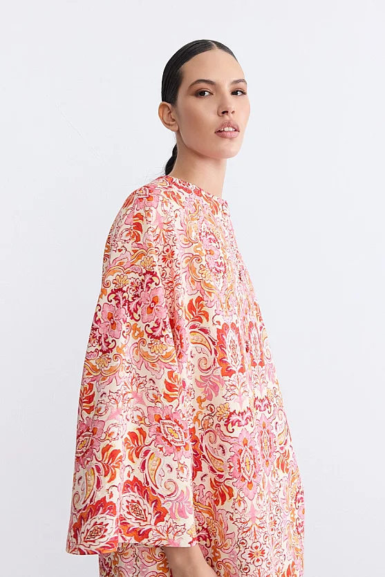 Şal Desenli Kaftan - Kırmızı - Gusto