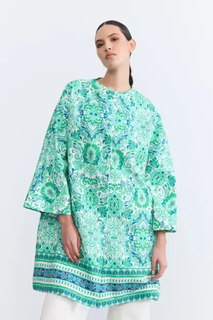 Şal Desenli Kaftan - Yeşil Yeşil