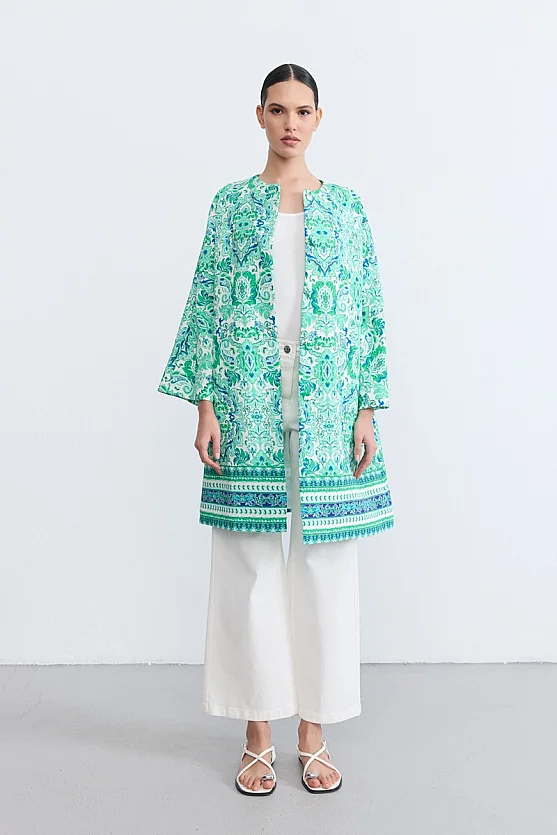 Şal Desenli Kaftan - Yeşil - 2
