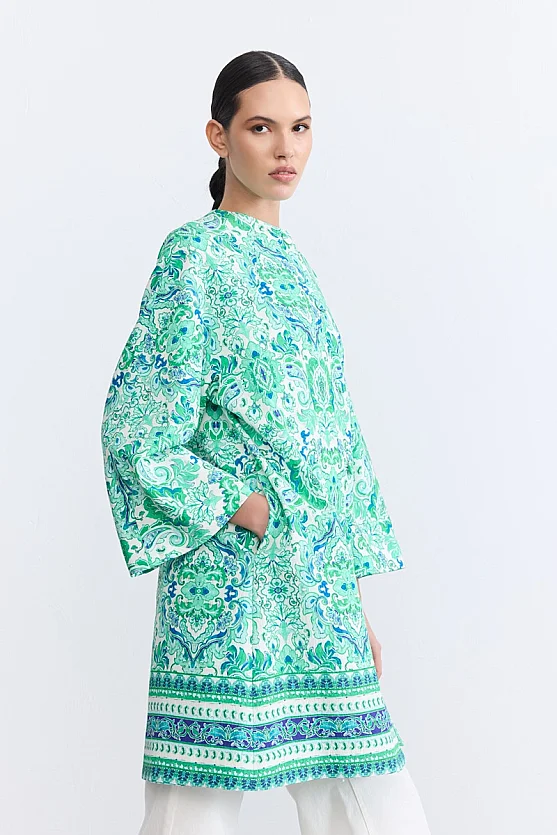 Şal Desenli Kaftan - Yeşil - 3