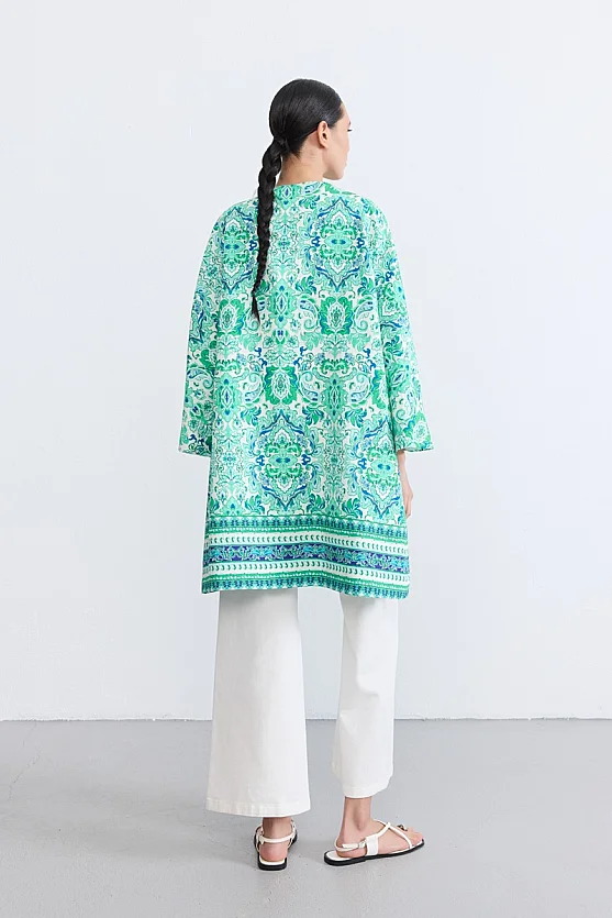 Şal Desenli Kaftan - Yeşil - 7