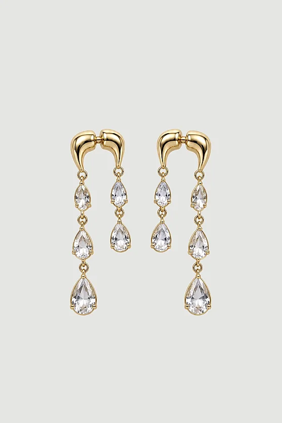 Sallantılı Taşlı Küpe - Gold - 2