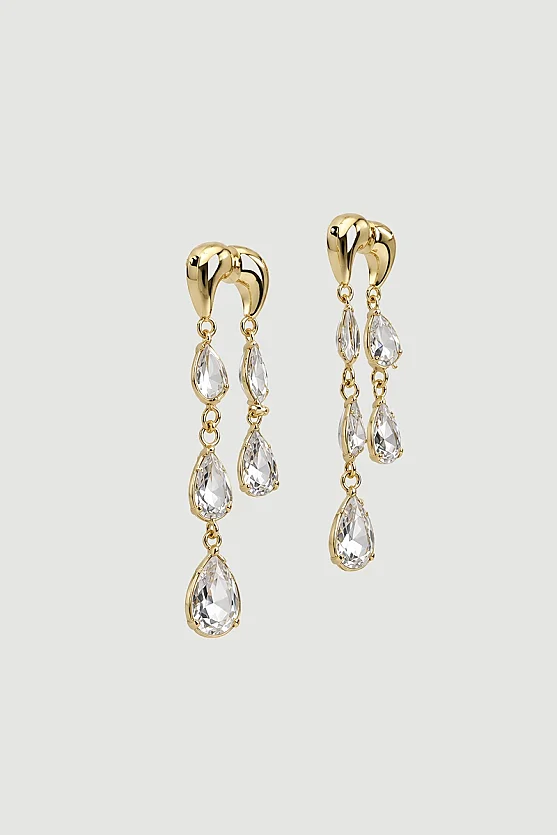 Sallantılı Taşlı Küpe - Gold - 3