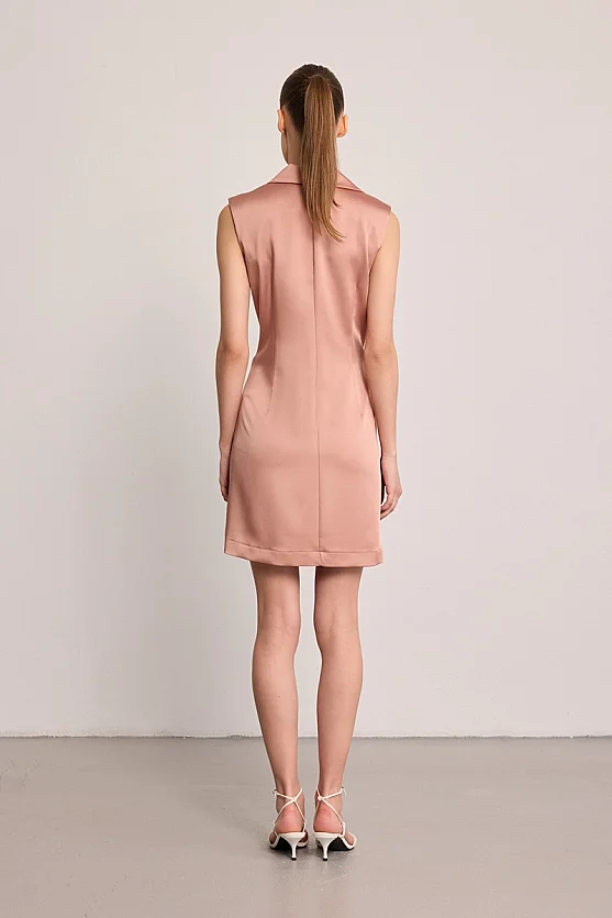 Saten Dokulu Ceket Elbise - Pembe - 4