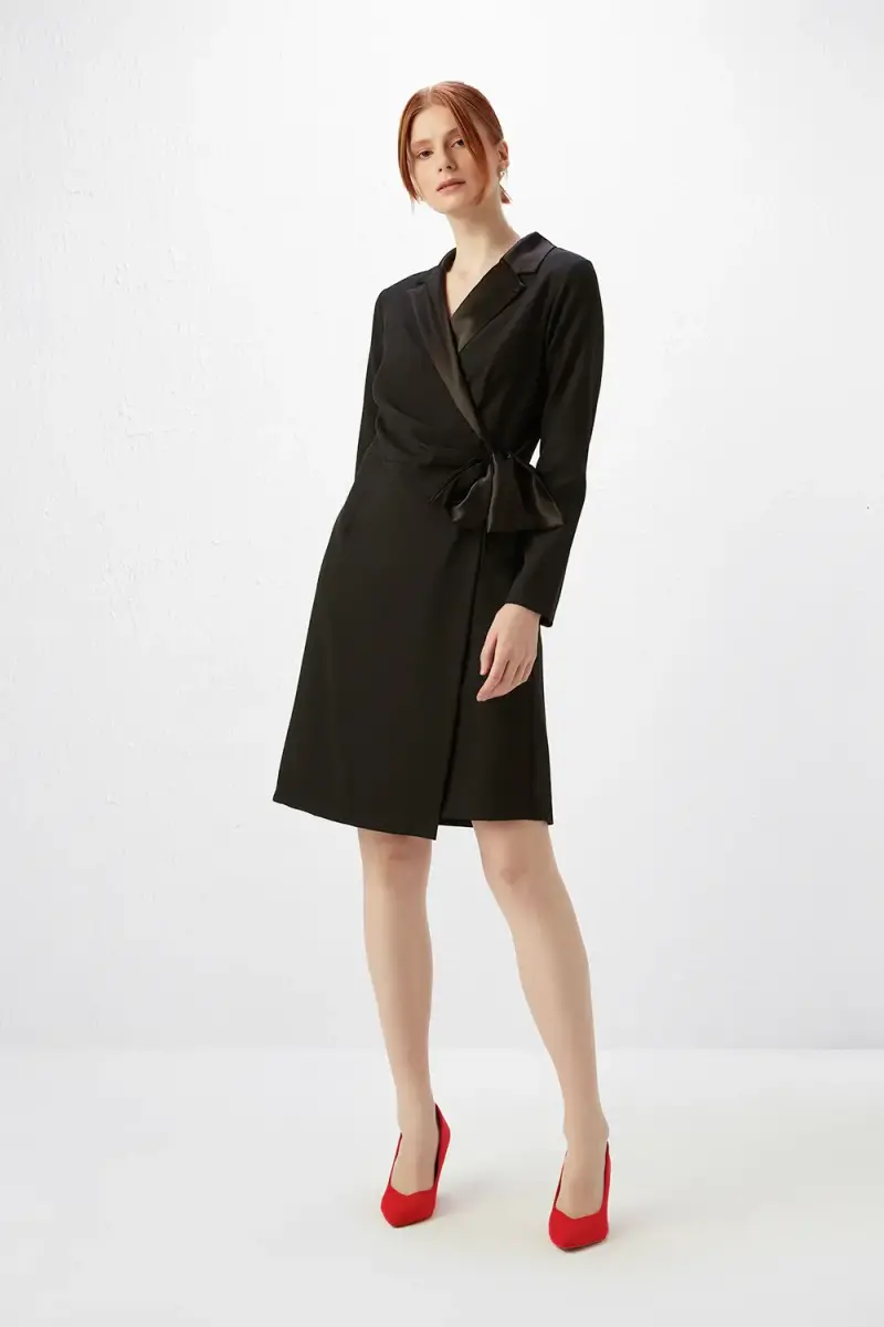 Satin Collar Jacket Dress - Black Autumn-Winter | Gusto