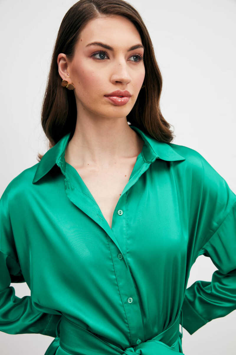 Satin Shirt Dress - Emerald Green Evening Dress, ALL DRESSES, Summer ...
