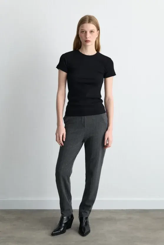 Shimmery Striped Knit Pants - Gray - 1