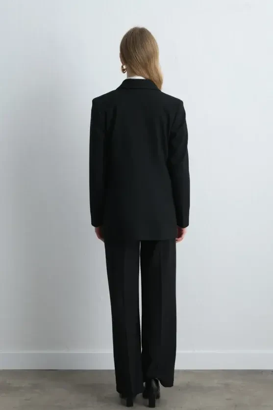 Single Button Blazer Jacket - Black - 6