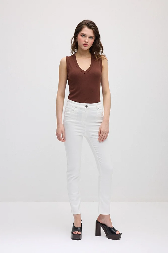 Slim Denim Pantolon - Beyaz Beyaz