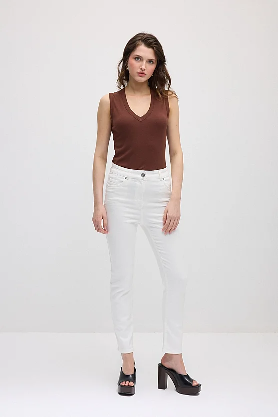 Slim Denim Pantolon - Beyaz - 1