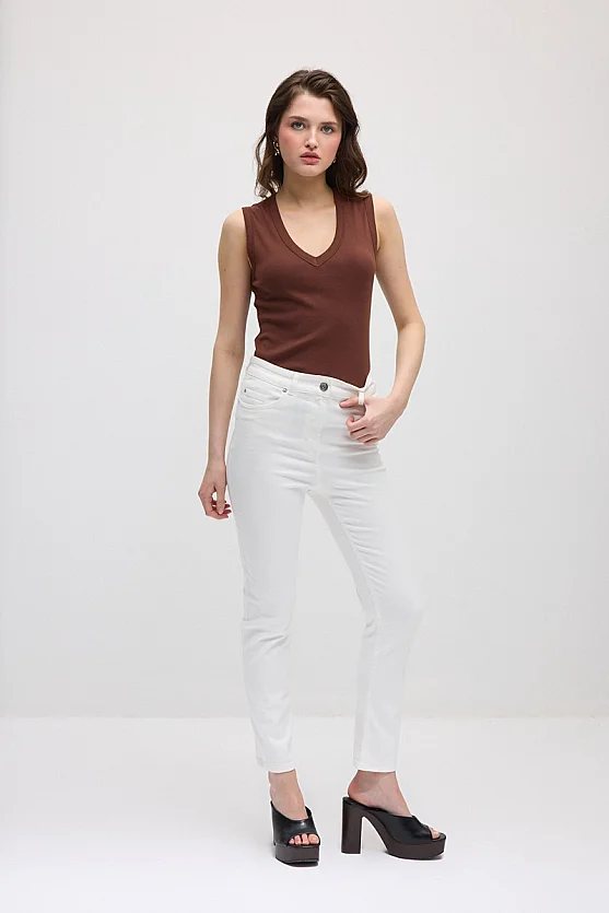 Slim Denim Pantolon - Beyaz - 3