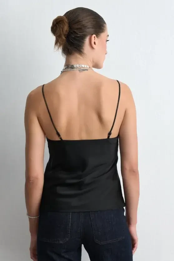 Spaghetti Strap Satin Camisole - Black - 4