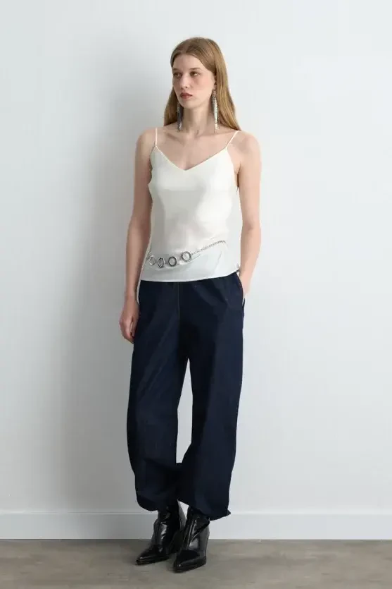 Spaghetti Strap Satin Camisole - Ecru - Gusto