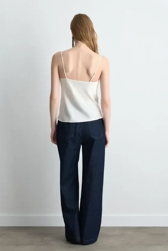 Spaghetti Strap Satin Camisole - Ecru - 5