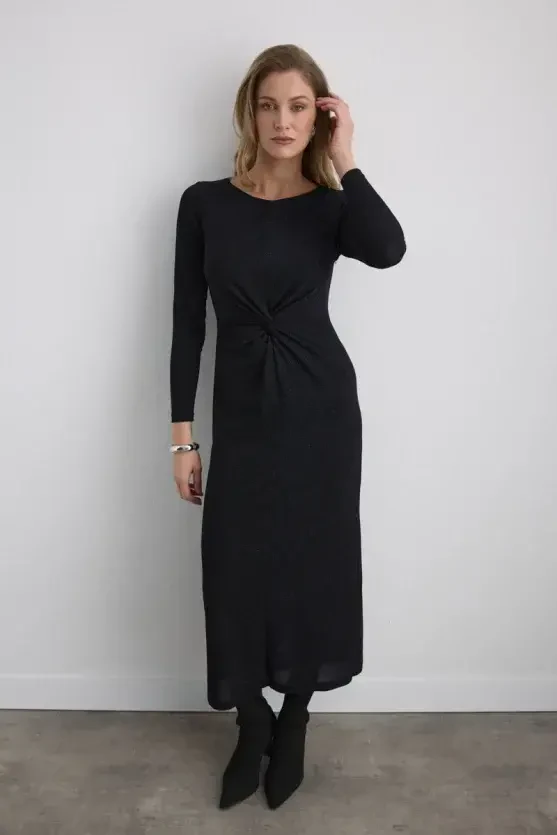 Shimmering Fitted Long Evening Dress - Sax Blue - Gusto