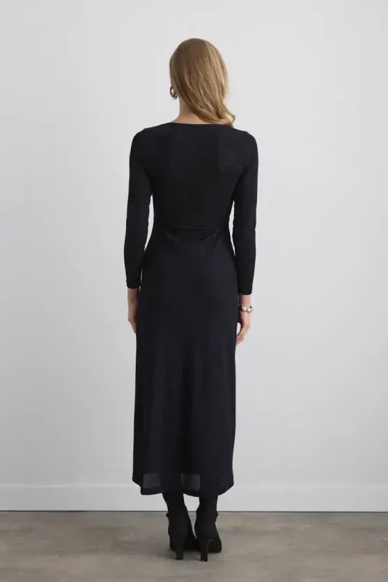 Shimmering Fitted Long Evening Dress - Sax Blue - Gusto