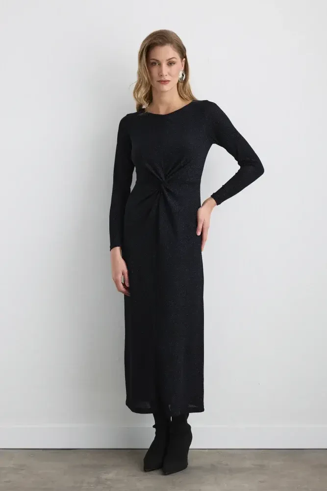 Shimmering Fitted Long Evening Dress - Sax Blue Saxe 