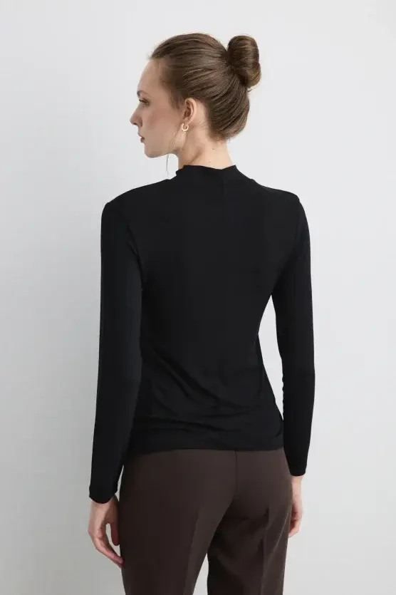 High-Neck Viscose Lycra Blouse - Black - 4