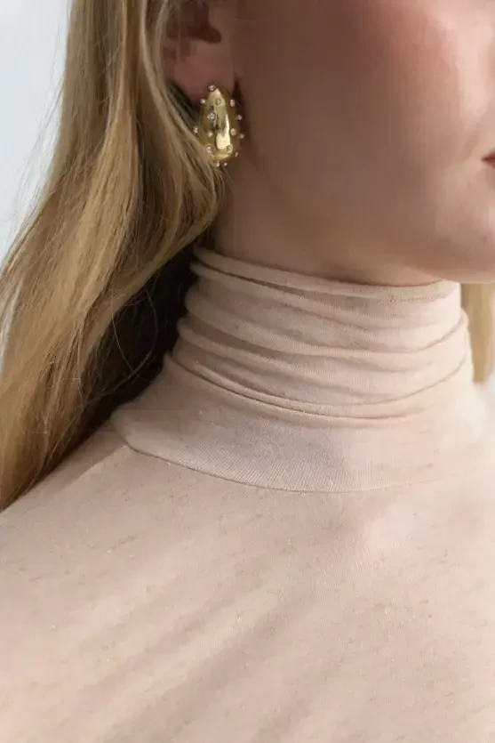 Stone and Pearl Detail Drop Earrings - Gold - 1