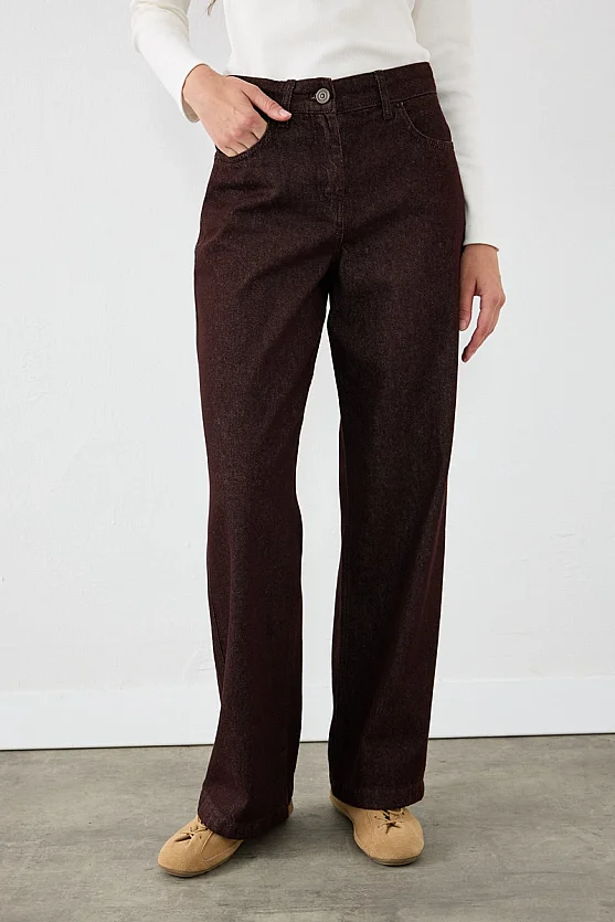 Straight Fit Denim Pantolon - Bordo - Gusto
