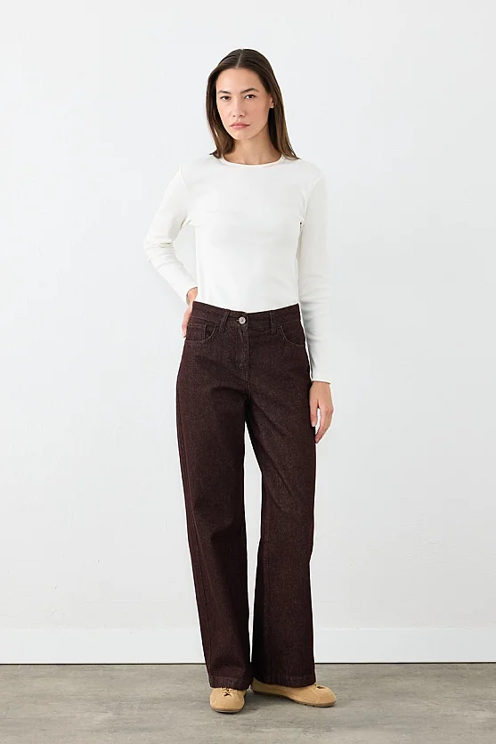 Straight Fit Denim Pantolon - Bordo - Gusto