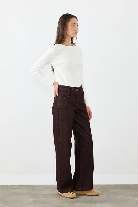 Straight Fit Denim Pantolon - Bordo - Gusto
