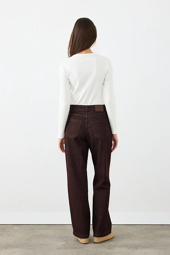 Straight Fit Denim Pantolon - Bordo - Gusto