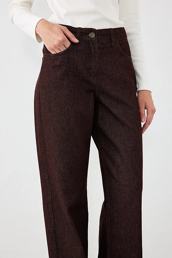 Straight Fit Denim Pantolon - Bordo - 6