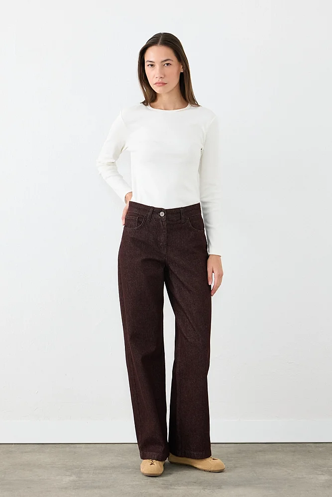 Straight Fit Denim Pantolon - Bordo - Gusto