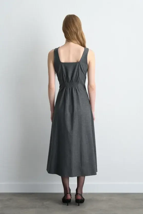 Strappy Long Pinafore Dress - Gray - 5