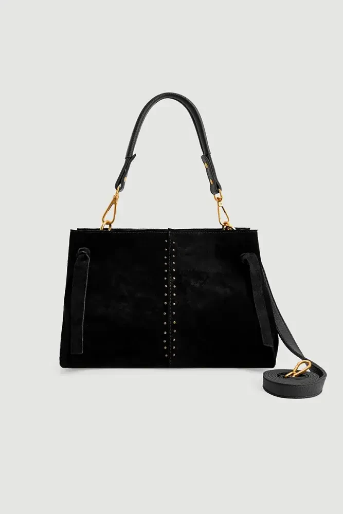 Studded Suede Bag - Black - Gusto