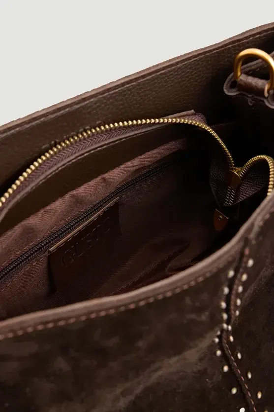 Studded Suede Bag - Brown - 3