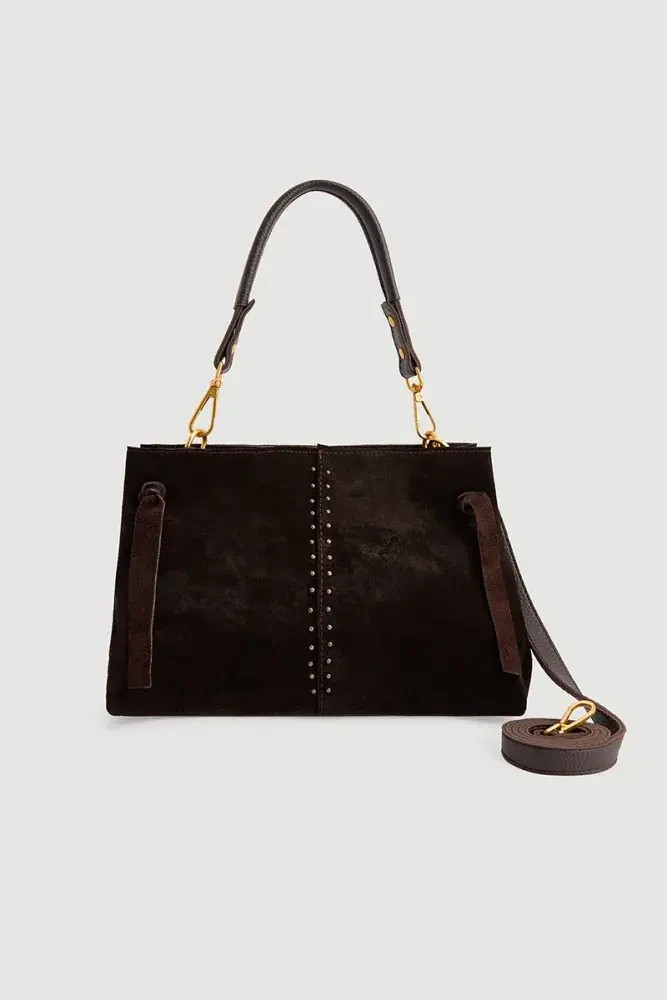 Studded Suede Bag - Brown - Gusto