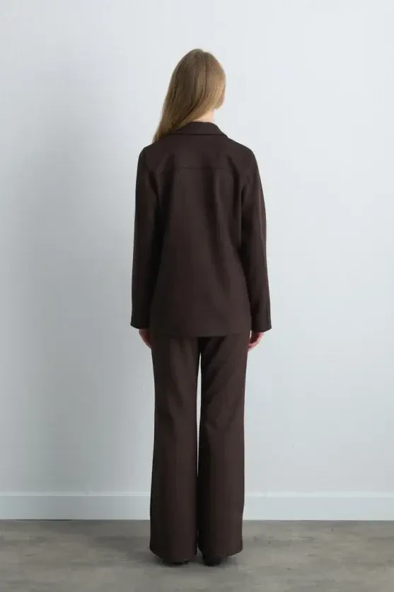 Suede Blazer Jacket - Brown - Gusto