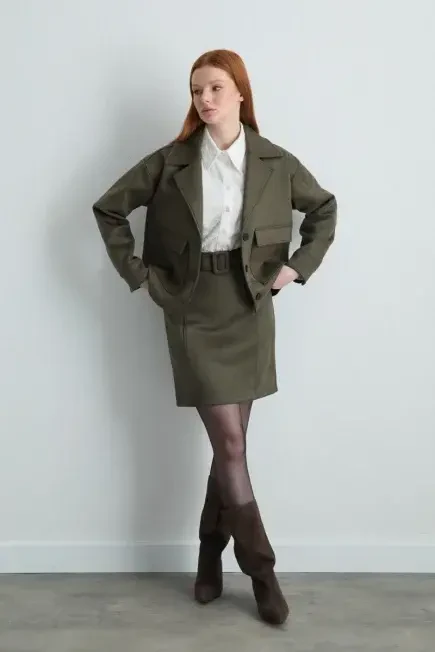 Suede Mini Skirt - Khaki Khaki