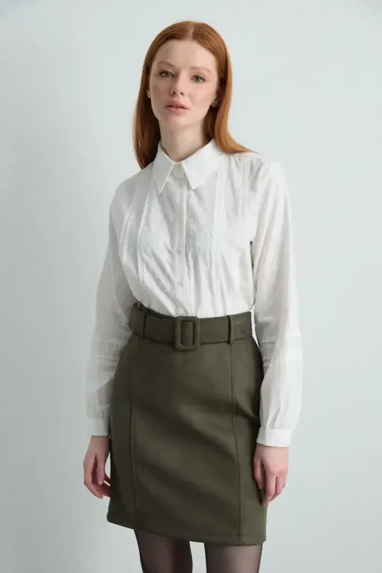 Suede Mini Skirt - Khaki - 3